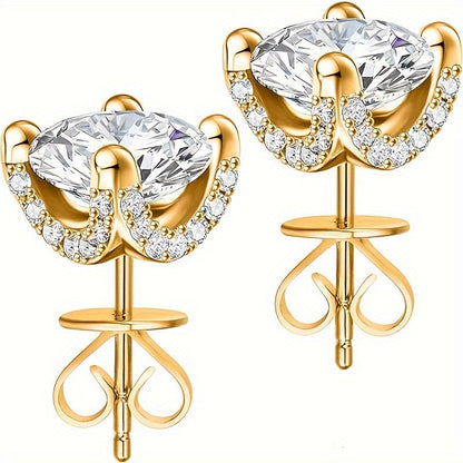 1 Carat Moissanite Solitaire Stud Earrings - 925 Sterling Silver Plated Round Brilliant Diamond Simulant Studs, Elegant Unisex Fashion Jewelry for Women & Men, Perfect Valentine's & Birthday Gift