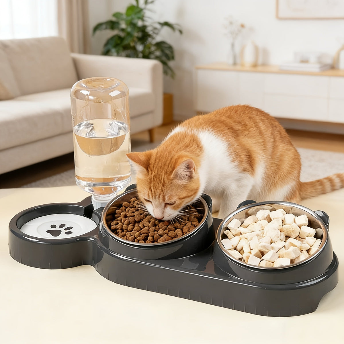 Tilted Anti-Slip Pet Feeder and Waterer Bowl Set - Ergonomic Tilt Design for Cats & Dogs, No Battery Required, Promotes Healthy Eating Posture, Easy-Clean Feeding & Drinking Station for Indoor Pets