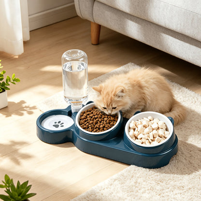 Tilted Anti-Slip Pet Feeder and Waterer Bowl Set - Ergonomic Tilt Design for Cats & Dogs, No Battery Required, Promotes Healthy Eating Posture, Easy-Clean Feeding & Drinking Station for Indoor Pets