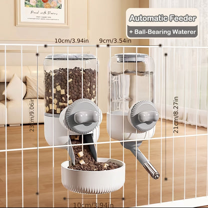 Hanging Gravity Pet Feeder and Water Bottle Set 2pc - 33.81oz Anti-Leak Ball Water Dispenser & Gravity Feeding Bowl for Cats Dogs Rabbits Small Pets - No Battery Needed Cage Mount Detachable
