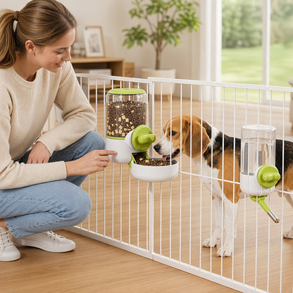 Hanging Gravity Pet Feeder and Water Bottle Set 2pc - 33.81oz Anti-Leak Ball Water Dispenser & Gravity Feeding Bowl for Cats Dogs Rabbits Small Pets - No Battery Needed Cage Mount Detachable
