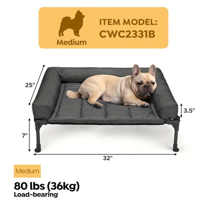 Cooling Elevated Dog Bed with Removable Pillow-Top Mat – Raised Bolster Dog Cot with Breathable Mesh Non-Slip Feet Dog Sofa Bed for Indoor & Outdoor Use
