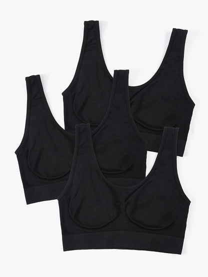 3-Pack Women's Seamless Ribbed Nylon Sports Bras - Thin, No Padding, Tank Top Style - Stretchy & Breathable - S–XXL - Black, White, Beige & Multi-Color Packs