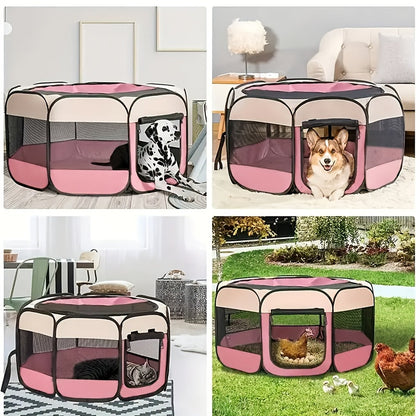 Portable Foldable Pet Playpen for Dogs Cats Rabbits – Octagon Puppy Playpen Indoor Outdoor, 8-Panel Exercise Pen for Small Medium Animals, Easy Setup No Tools Required