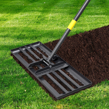 Heavy Duty Lawn Leveling Rake 30x10 or 17x10 Inch Stainless Steel Leveler Reinforced Welds 5-6 Ft Handle Anti-Flip Smooth Edge for Soil Dirt Yard Top Dressing & Landscaping