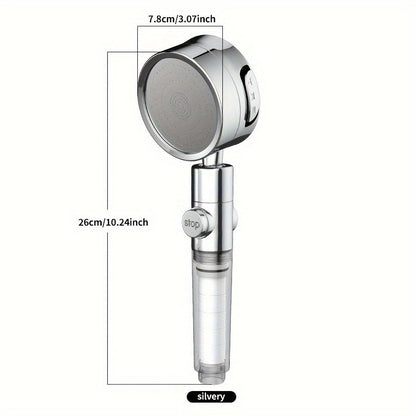 H37 Supercharged Filtered Showerhead - 3-Speed Adjustable, High Pressure, Adjustable Angle Bathroom Shower Head - Silvery, Black, Grey & White (Head Only)