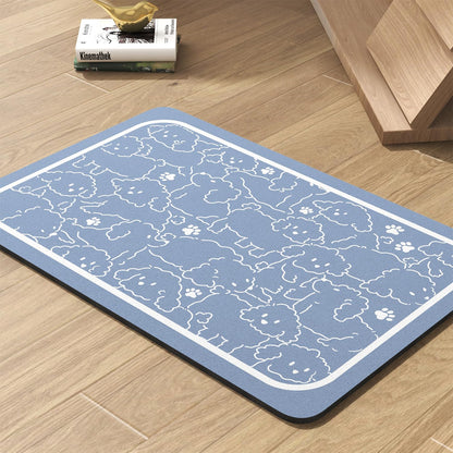 Absorbent Pet Feeding Mat for Food and Water Bowls 12x19 Inch - Quick-Dry Non-Slip Floor Protector for Messy Dogs Cats Drinkers - Waterproof Dog Bowl Mat Pet Placemat Blue Washable