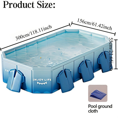 Extra Large Non-Inflatable Foldable Swimming Pool 600L+ Capacity Rigid Puncture-Proof Frame for 4–6 People Family & Pet Use – Backyard Garden Patio – Blue or Gradient Blue