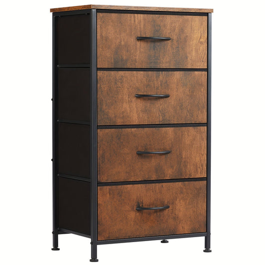 4-Drawer Dresser Organizer with Fabric Bins, Steel Frame & Wood Top - Chest of Drawers for Bedroom, Closet & Office - 13 Colors