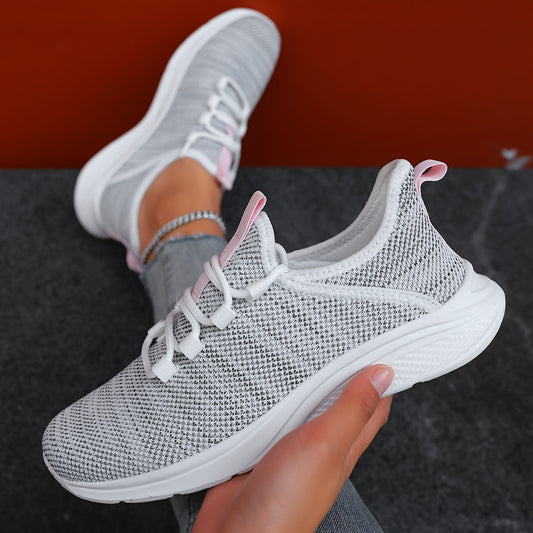 Women's Breathable Mesh Running Sneakers - Lightweight, Anti-Slip & Durable - Outdoor & Road Running - All-Season - US 6–11.5 - Grey, Off-White & Black