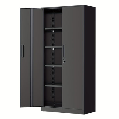 Metal Storage Cabinet 71" or 36" with Lockable Doors & Adjustable Shelves, Heavy Duty Steel Closet Cabinet for Garage Gym Home Office School Organization, Black Red White Pure Black