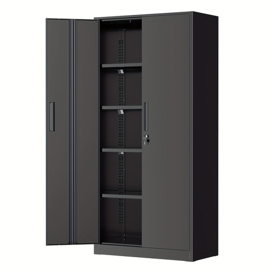 Metal Storage Cabinet 71" or 36" with Lockable Doors & Adjustable Shelves, Heavy Duty Steel Closet Cabinet for Garage Gym Home Office School Organization, Black Red White Pure Black
