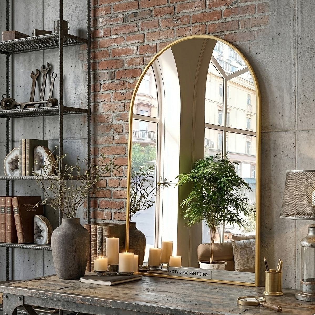 Arched Bathroom Mirror with Metal Frame - Wall Mounted Vanity Mirror - 6 Sizes (22×30 to 31×32in) - Bathroom, Bedroom & Entryway - Gold & Black