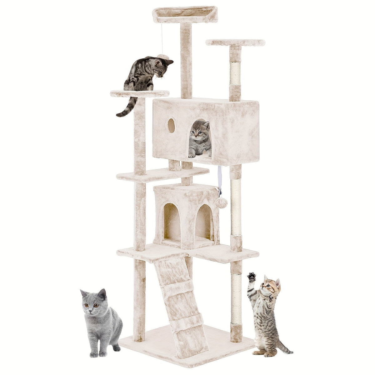 Multi-Level Cat Tree Tower with Scratching Post, Perches & Plush Apartments – Space-Saving Indoor Cat Climbing Frame & Activity Center, Heights 36–80 Inch, 6 Colors