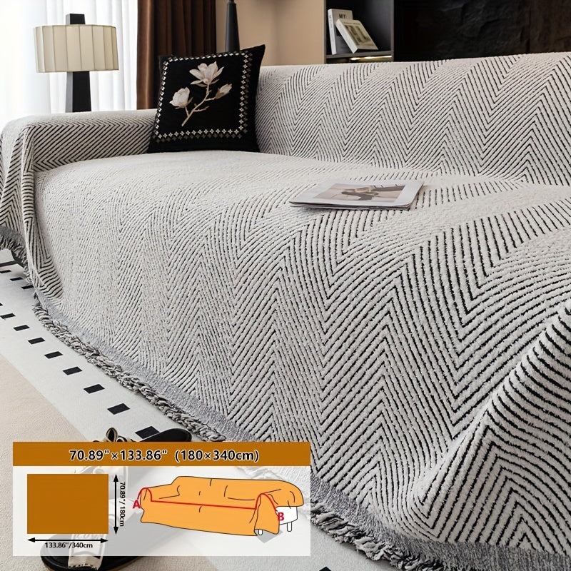 Thickened Plush Sofa Cover - Non-Slip, Pet-Friendly Furniture Protector - 4 Sizes - Living Room, Bedroom & Office - Khaki, White & Black, Grey & Black