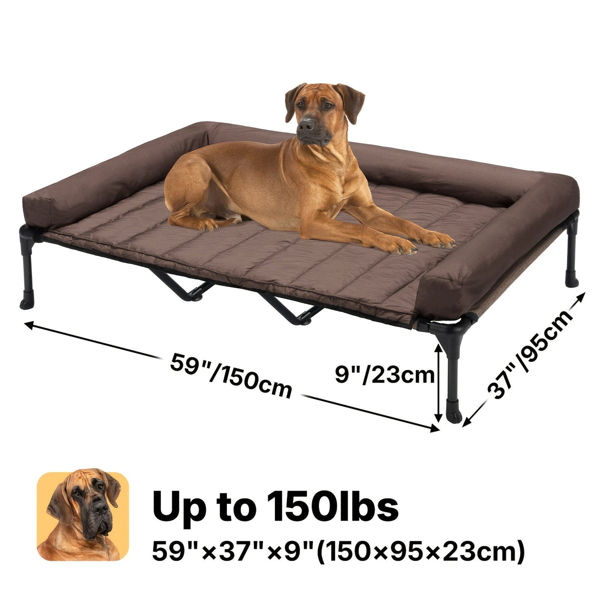 Cooling Elevated Dog Bed with Removable Pillow-Top Mat – Raised Bolster Dog Cot with Breathable Mesh Non-Slip Feet Dog Sofa Bed for Indoor & Outdoor Use