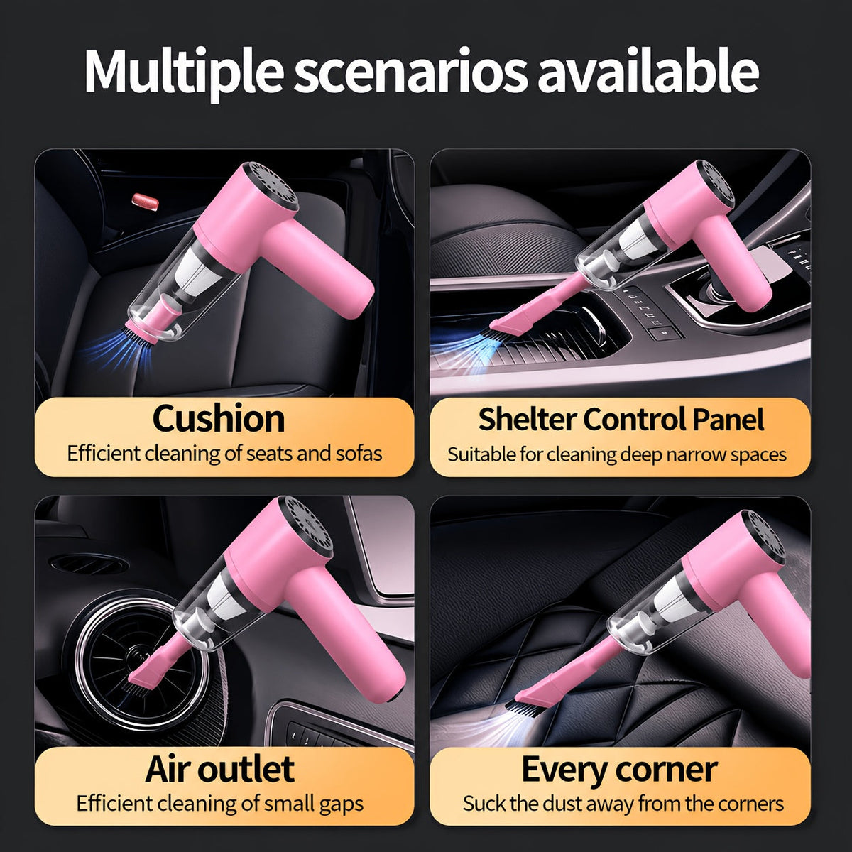 Cordless Car Vacuum Cleaner 7KPa Strong Suction – 80dB Quiet, 3 Nozzles, USB Rechargeable Handheld Portable Auto Vacuum for Car Interior Home Pet Hair, Gift for Women Drivers