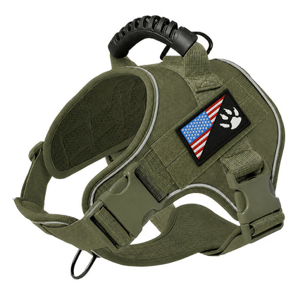 Tactical Dog Harness with Hook-and-Loop Flag Patch – Military Style No-Pull Adjustable Pet Vest for Small Medium Large Dogs, Camouflage & Khaki Outdoor Working Dog Harness, Sizes S M L XL