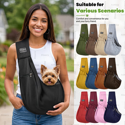 Pet Sling Carrier Bag for Cats & Dogs up to 14 lbs - Small Dog Cat Crossbody Shoulder Bag with Zipper Pocket - Hands-Free Outdoor Travel Pet Carrier Sling for Cats Dogs - Halloween Christmas Pet Gift