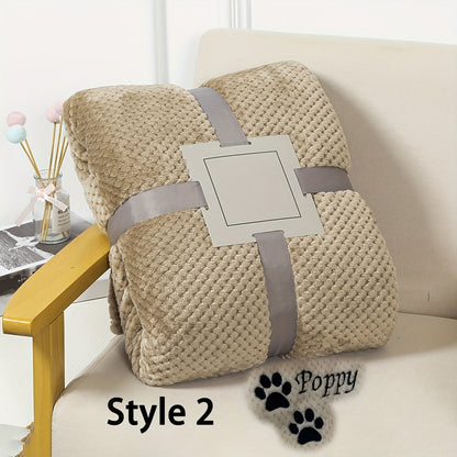 Personalized Pet Blanket Custom Embroidered with Name - Plaid Throw Blanket for Dogs & Cats, Cozy Machine Washable Bedspread for Bed & Couch, 3 Embroidery Styles 4 Colors - Puppy & Kitten Gift