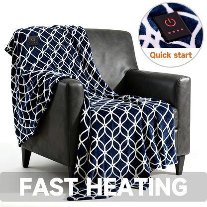 Electric Heated Blanket with Dual Control - 10 Heat Levels, 10-Hour Auto-Off, Overheat Protection, Soft Flannel, Fast Heating, Machine Washable - 4 Sizes & 4 Colors