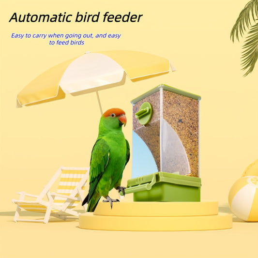 Parrot Automatic Feeder Anti-Spill Shell Separator Hanging Food Box for Cockatiels Budgies Parakeets – All-In-One No Battery Bird Feeder with Anti-Splash Guard 1pc