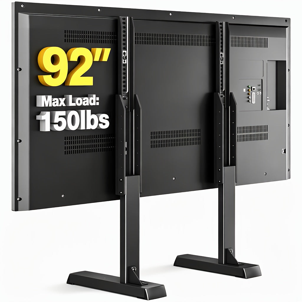 TV Stand with Legs - Height Adjustable 37"-92" Universal TV Floor Stand, Dual T-Bar Steel Frame, 150 lb Capacity, Cable Management, Anti-Tilt, No Drill - Black