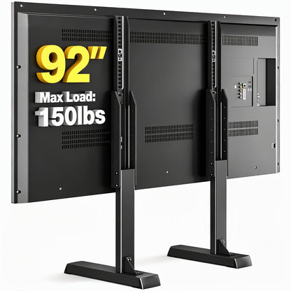 TV Stand with Legs - Height Adjustable 37"-92" Universal TV Floor Stand, Dual T-Bar Steel Frame, 150 lb Capacity, Cable Management, Anti-Tilt, No Drill - Black