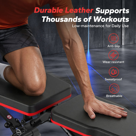 990 Lb Heavy-Duty Adjustable Dumbbell Bench, 7-Level Quick-Fold, 196mm Ultra-Thin Folded Profile, 10-Second Fold, Anti-Slip, Multi-Function for Bench Press, Fly & Sit-Ups, Home Gym
