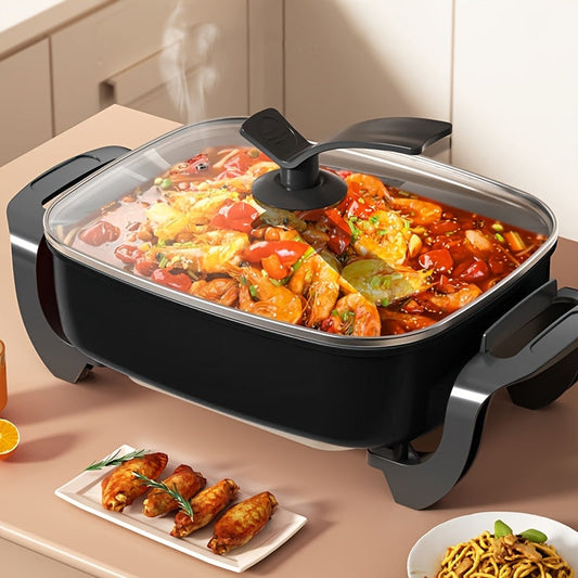 12×12" Non-Stick Ceramic Electric Square Pot - 1500W, Aluminum, Glass Lid, Adjustable Temperature Controller - Frying, Baking, Steaming & Boiling - Easy Clean - Home Use
