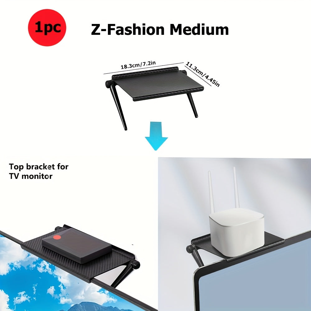 Carbon Fiber TV Mount & Router / Cable Box Stand - No-Drill, Adjustable Angle, Space-Saving Storage Rack - Living Room & Home PC Setup - Z-Fashion, Light Luxury & Black Enhanced
