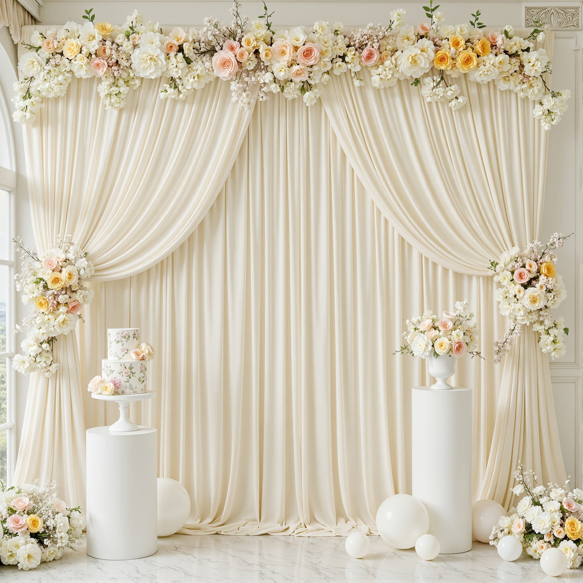 4-Pack 5×10 ft Polyester Spandex Backdrop Curtains with Pole Bags – Wrinkle-Resistant Photography Background for Wedding Birthday Banquet & Party in 15 Colors