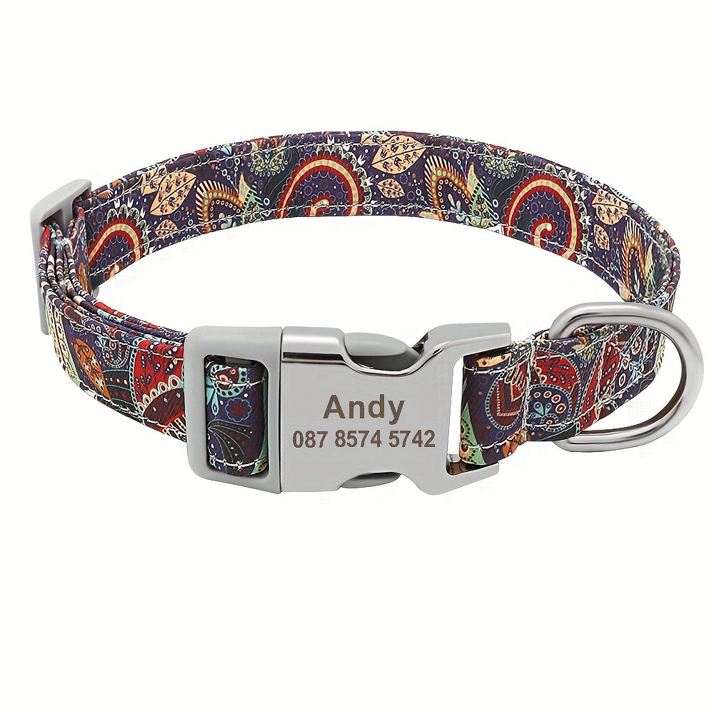 Custom Engraved & Printed Nylon Dog Collar with Name & Phone ID – Personalized Pet Collar for Puppies, Cats & Small to Large Dogs, Sizes S M L, 7 Vibrant Colors