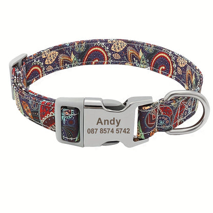 Custom Engraved & Printed Nylon Dog Collar with Name & Phone ID – Personalized Pet Collar for Puppies, Cats & Small to Large Dogs, Sizes S M L, 7 Vibrant Colors