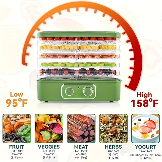 Food Dehydrator - 5-Tray & 8-Tier BPA-Free Stackable, 95–158°F Digital Temp Control, Quiet <33dB, 240W - Jerky, Fruit, Meat, Veggies, Herbs & Snacks - Silver & Green