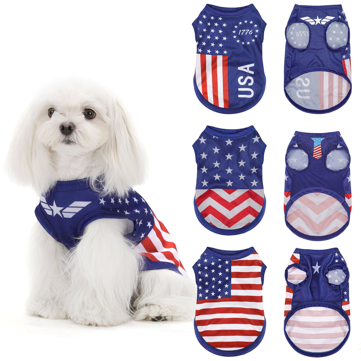 Patriotic American Flag Dog Vest - USA Pride Pet Apparel for 4th of July Memorial Day & Outdoor Activities, Pullover Knit Shirt for All Breeds