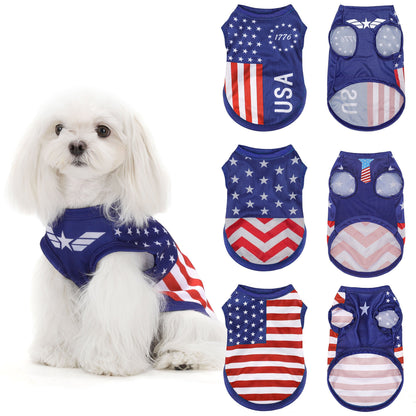 Patriotic American Flag Dog Vest - USA Pride Pet Apparel for 4th of July Memorial Day & Outdoor Activities, Pullover Knit Shirt for All Breeds
