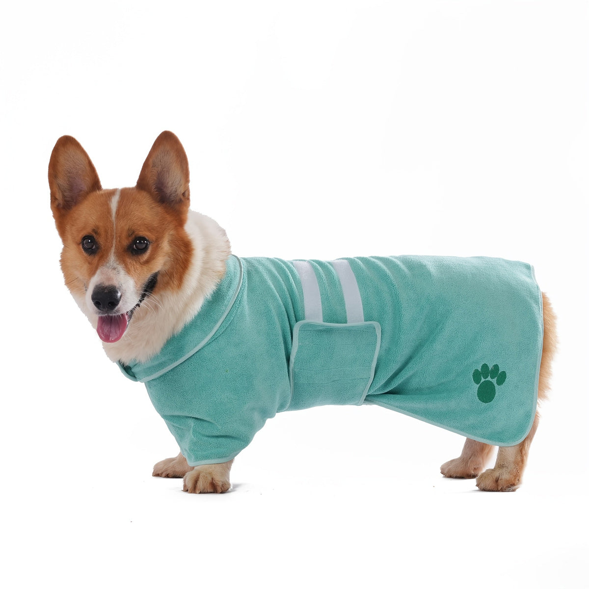 Quick-Drying Dog Bathrobe with Paw Print Embroidery – Super Absorbent Pet Towel Robe with Adjustable Belly Band, Ultra-Soft Microfiber, Sizes XS–3XL, 5 Colors for Dogs After Bath & Grooming