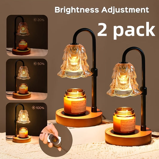 2 / 4-Pack Candle Warmer Lamp - Dimmable, 12-Hour Timer, Height-Adjustable, Metal Base & Glass Shade - No-Flame Wax Warmer for Home, Bedroom & Office - Halloween, Christmas & Valentine's Day Gift (Bulb Not Included)