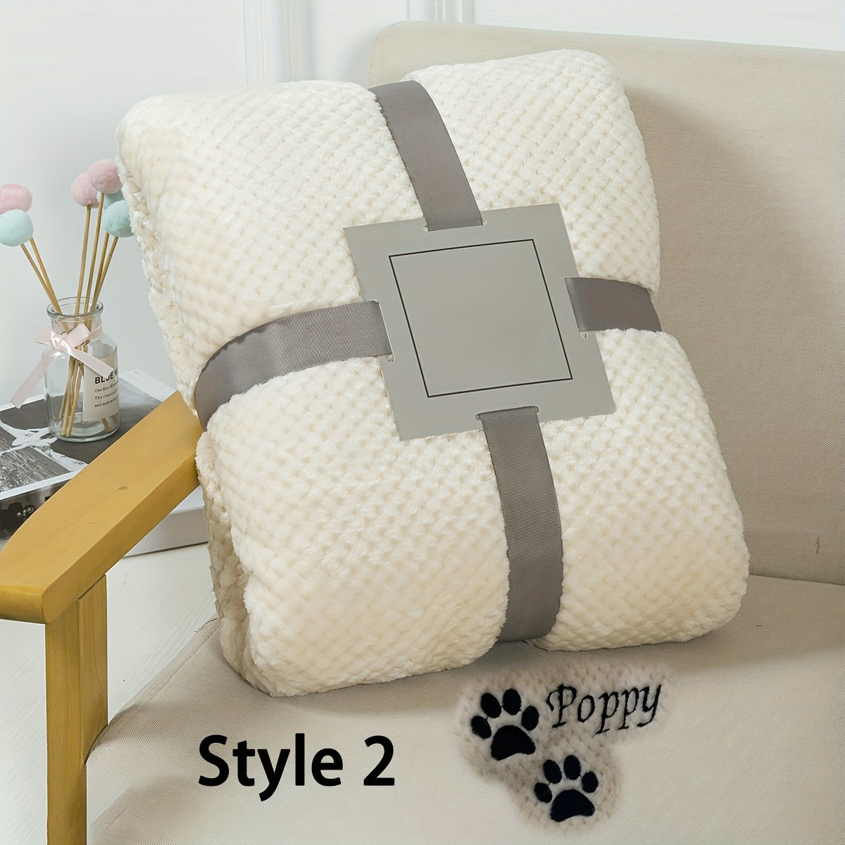 Personalized Pet Blanket Custom Embroidered with Name - Plaid Throw Blanket for Dogs & Cats, Cozy Machine Washable Bedspread for Bed & Couch, 3 Embroidery Styles 4 Colors - Puppy & Kitten Gift