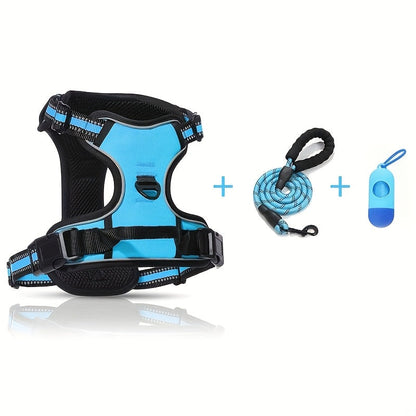 3pcs Anti-Escape Dog Harness Set with Leash & Poop Bag Dispenser – Adjustable No-Pull Chest Harness for Medium & Large Dogs – Complete Dog Walking Gear Set for Outdoor Adventures