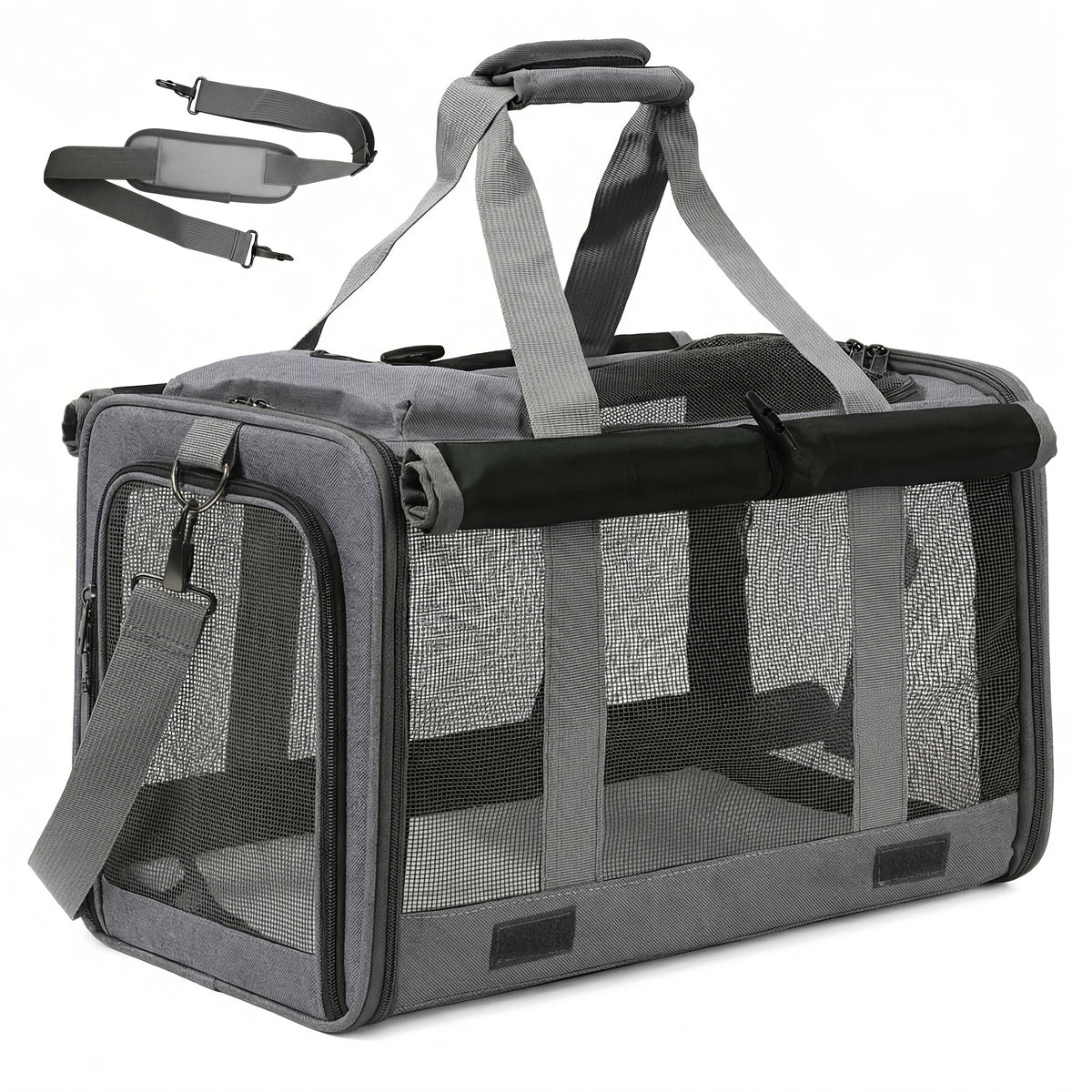Airline Approved Soft-Sided Pet Carrier for Cats and Small Dogs - Breathable Collapsible Oxford Cloth Travel Crate with Privacy Cover Zipper Closure, Combo Set with Leash and Collar Included
