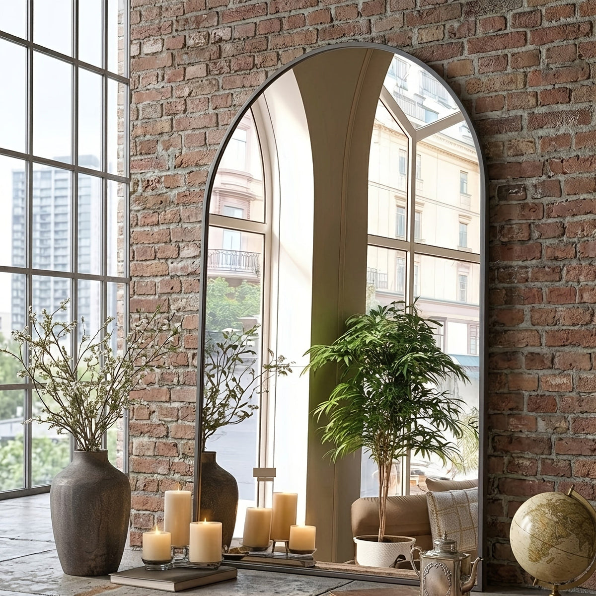 Arched Bathroom Mirror with Metal Frame - Wall Mounted Vanity Mirror - 6 Sizes (22×30 to 31×32in) - Bathroom, Bedroom & Entryway - Gold & Black