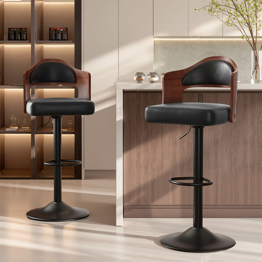 Swivel Bar Stools Set of 4 with PU Leather Upholstered Seat, Wooden Back & Footrest, Counter Height Bar Chairs for Kitchen Island and Dining Room, Black Brown Green White