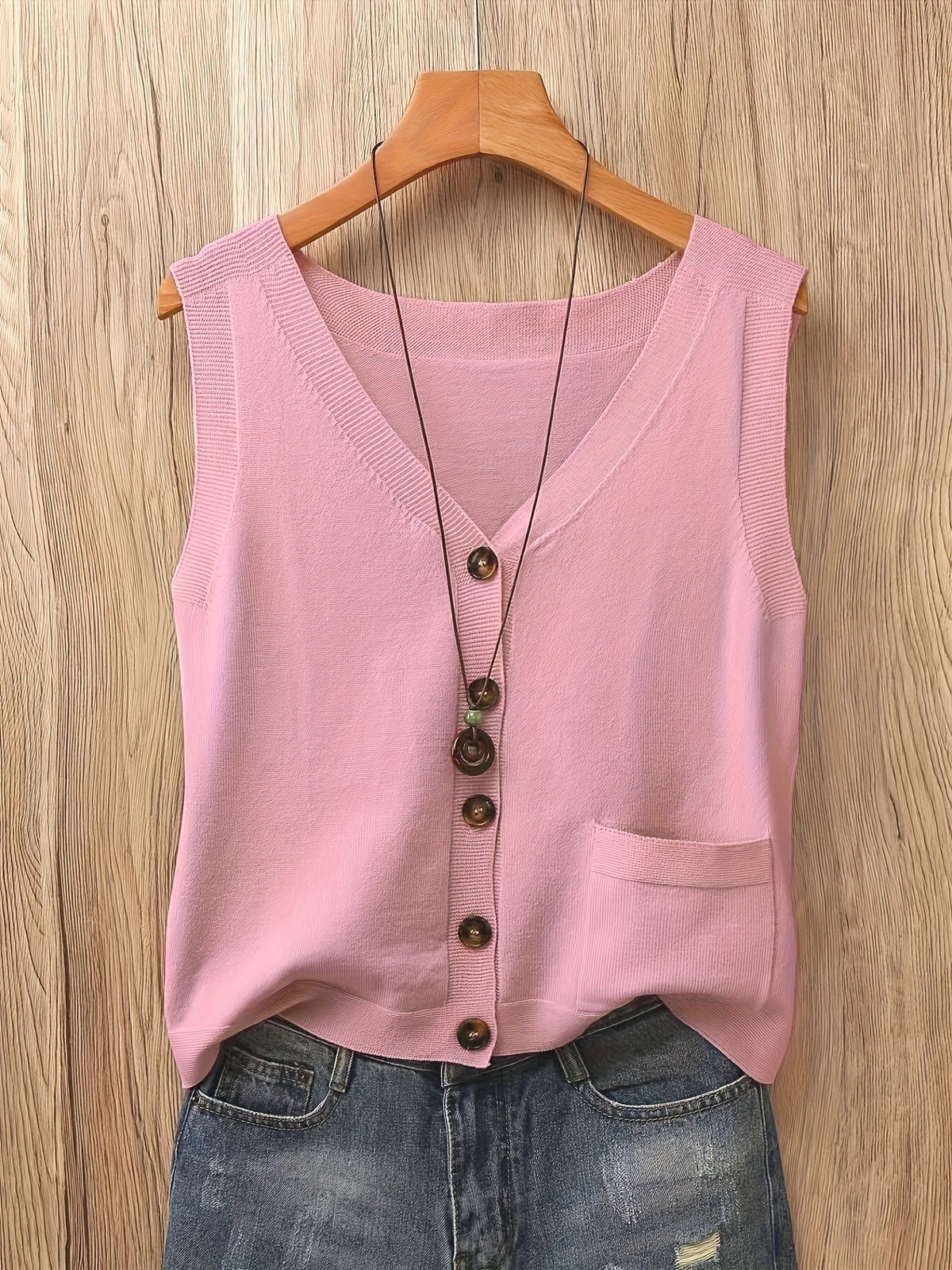 Artistic Vintage Knit Vest Women Loose V-Neck Sleeveless Cardigan Button Down with Pocket Spring Summer 2026 Collection – Acrylic Soft Knit