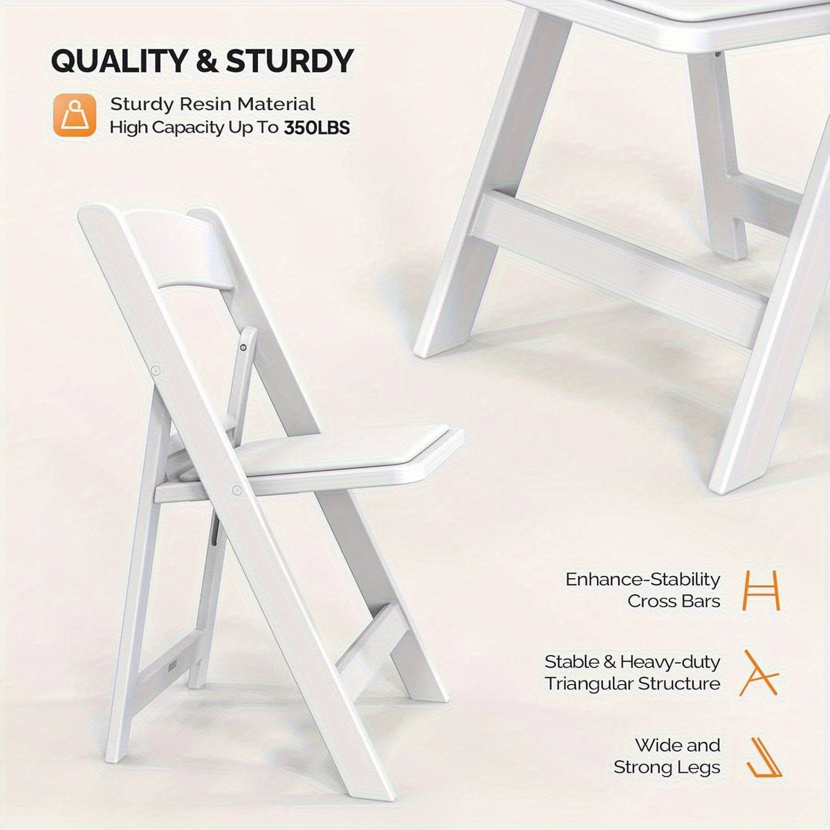 Resin Folding Chairs with Cushioned Seats – Foldable Plastic Padded Chair for Indoor Outdoor Events Weddings BBQ Camping Patio in White & Black (Set of 1 2 4 or 8)