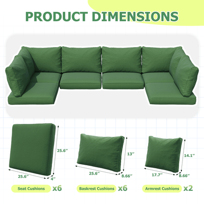 9 or 14 Piece Outdoor Replacement Cushions for L-Shaped Sectional Sofa Deep Seat Water-Repellent High-Resilience Foam Patio Furniture Cushion Set 4 6 Seat Wicker Couch