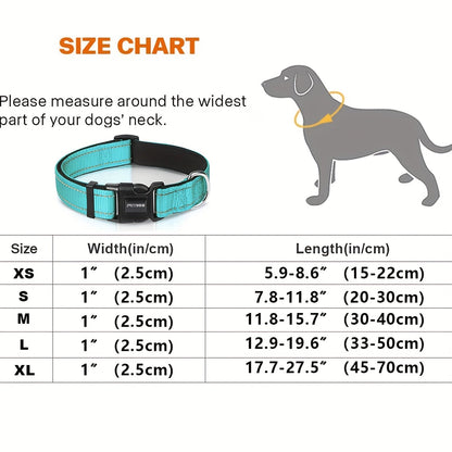 Reflective Dog Collar with Quick-Release Buckle – Soft Neoprene Padded Breathable 1" Striped Dog Collar for Small Medium Large Dogs, Durable Polyester, Sizes XS–XL, 8 Vibrant Colors
