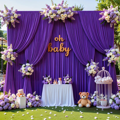 4-Pack 5×10 ft Polyester Spandex Backdrop Curtains with Pole Bags – Wrinkle-Resistant Photography Background for Wedding Birthday Banquet & Party in 15 Colors