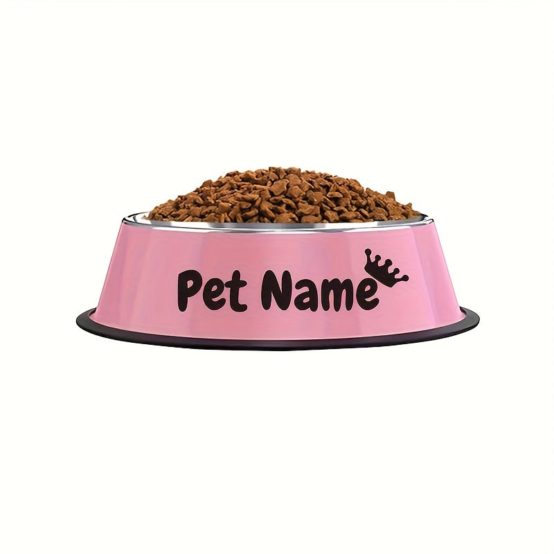 Personalized Stainless Steel Dog & Cat Bowl - Custom Engraved Pet Name Bowl with Paw Print Heart Crown Design, Anti-Tip Non-Slip, 200ml/400ml/1000ml, Food & Water Dish Gift